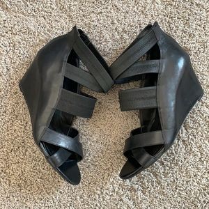 BCBG Black Leather Gladiator Sandals